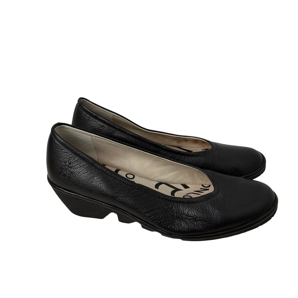 Fly London Black Leather Wedge Pumps Women’s Size 11 Shoes 42